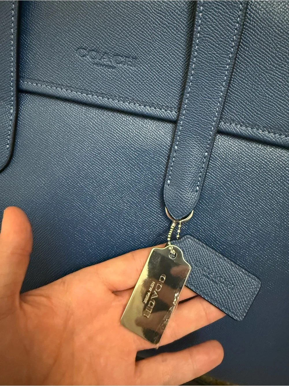 COACH Blue Leather Briefcase Tote with Adjustable Strap. Opened, but never used.